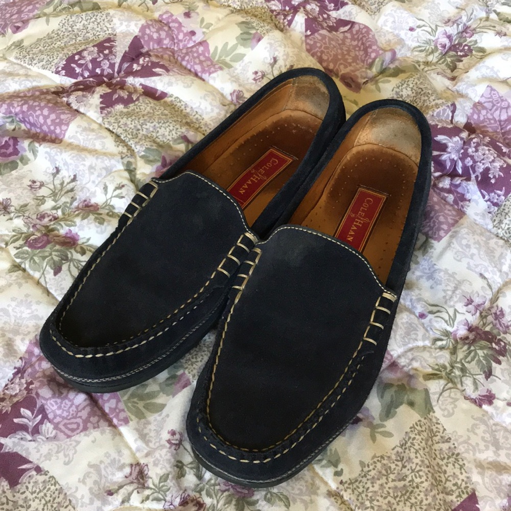 Navy Blue Suede Loafers